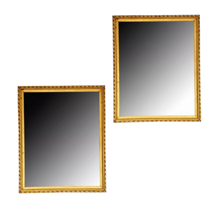 Pair of Giltwood Wall Mirrors Italy Circa 1880 with gold carved frames, 112cm height and 91.5cm width each.