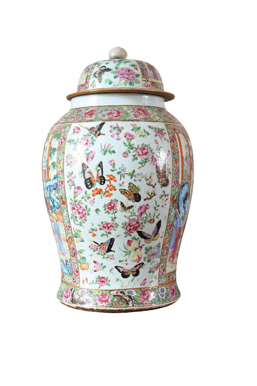 Two Large Canton Chinese Export Vases and Covers
