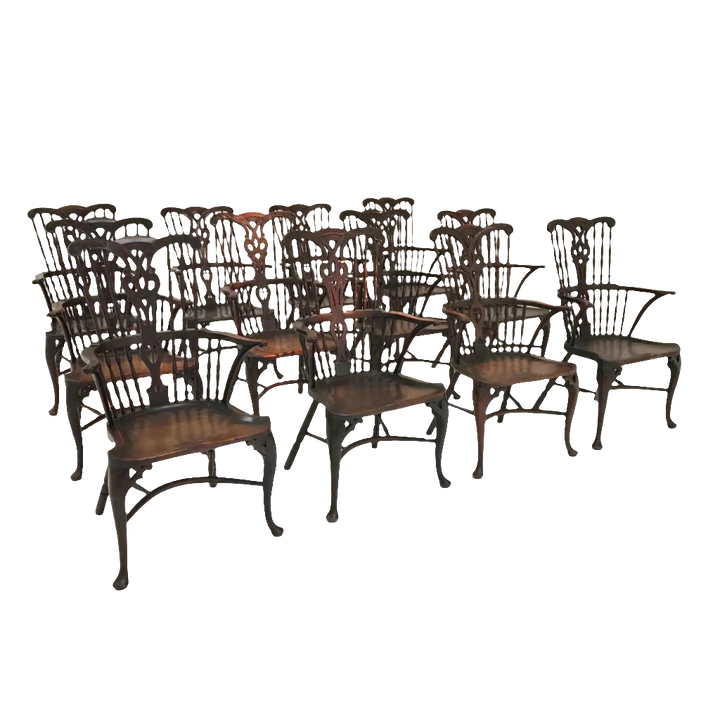 Set of 12 Georgian Comb Back Windsor Armchairs
