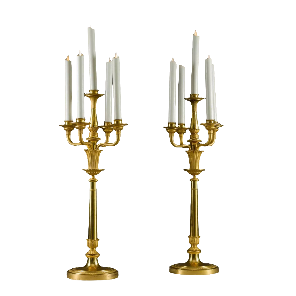 Pair of Russian Gilt Bronze 5 Light Candelabra