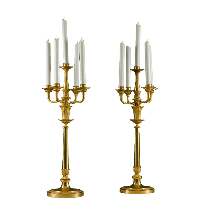 Pair of Russian Gilt Bronze 5 Light Candelabra