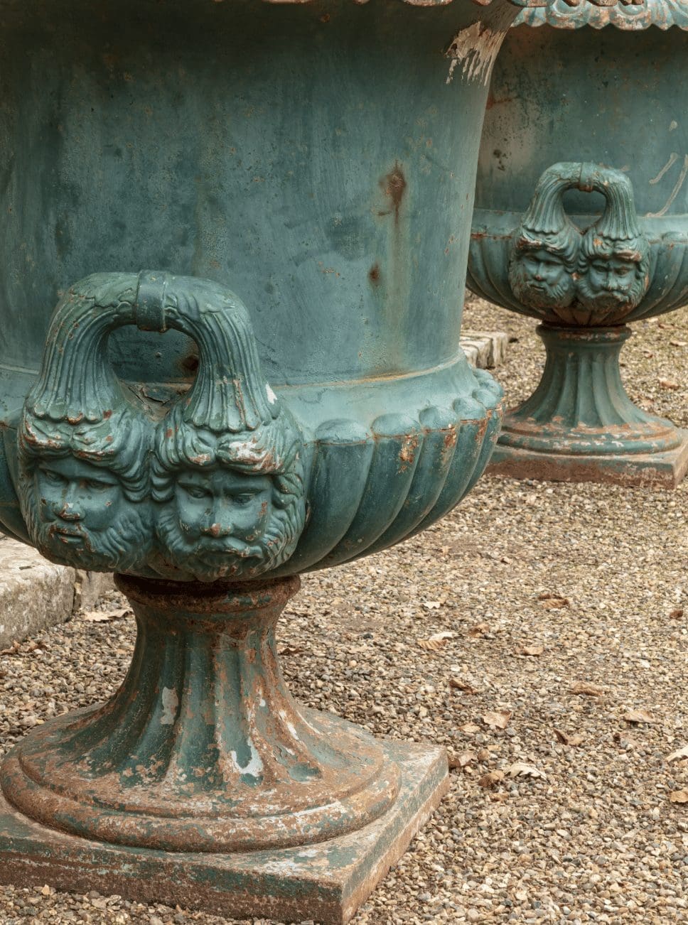 Pair of Monumental Bell shaped Krater Garden Vases in Cast Iron