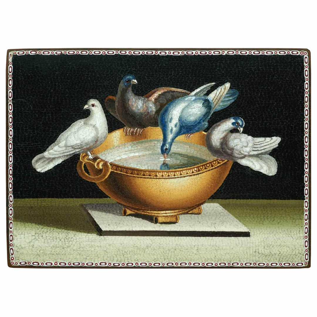 Micromosaic plaque with The Doves of Pliny, Giacomo Raffaelli, 1800, Rome, Italy.