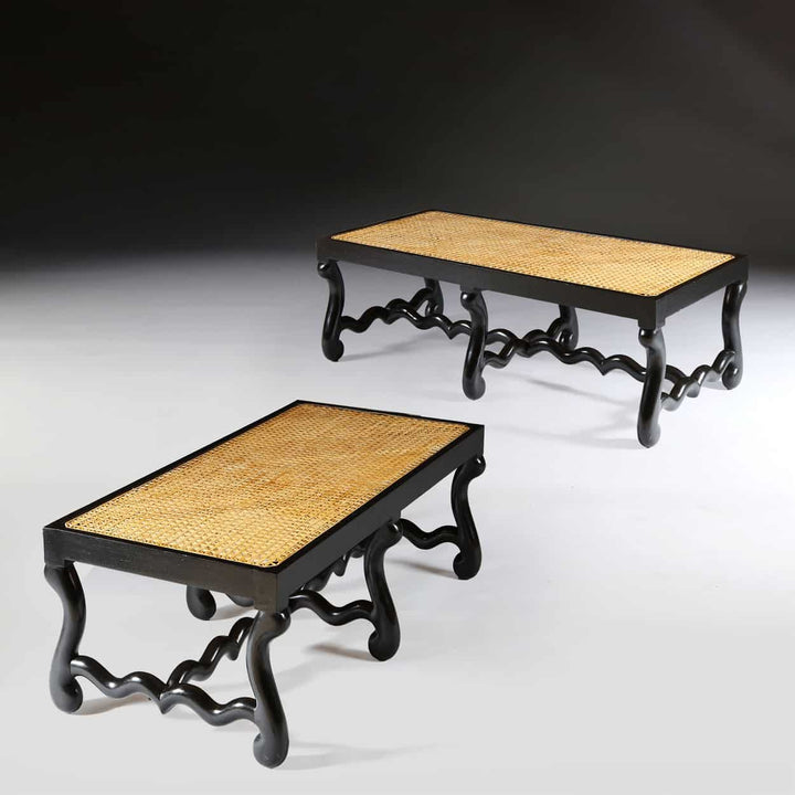 Pair of Os de Mouton Ebonised Long Benches