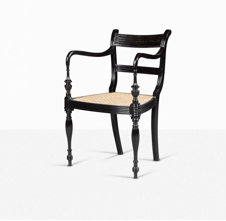 Pair of Anglo-Ceylonese Ebony Open Armchairs