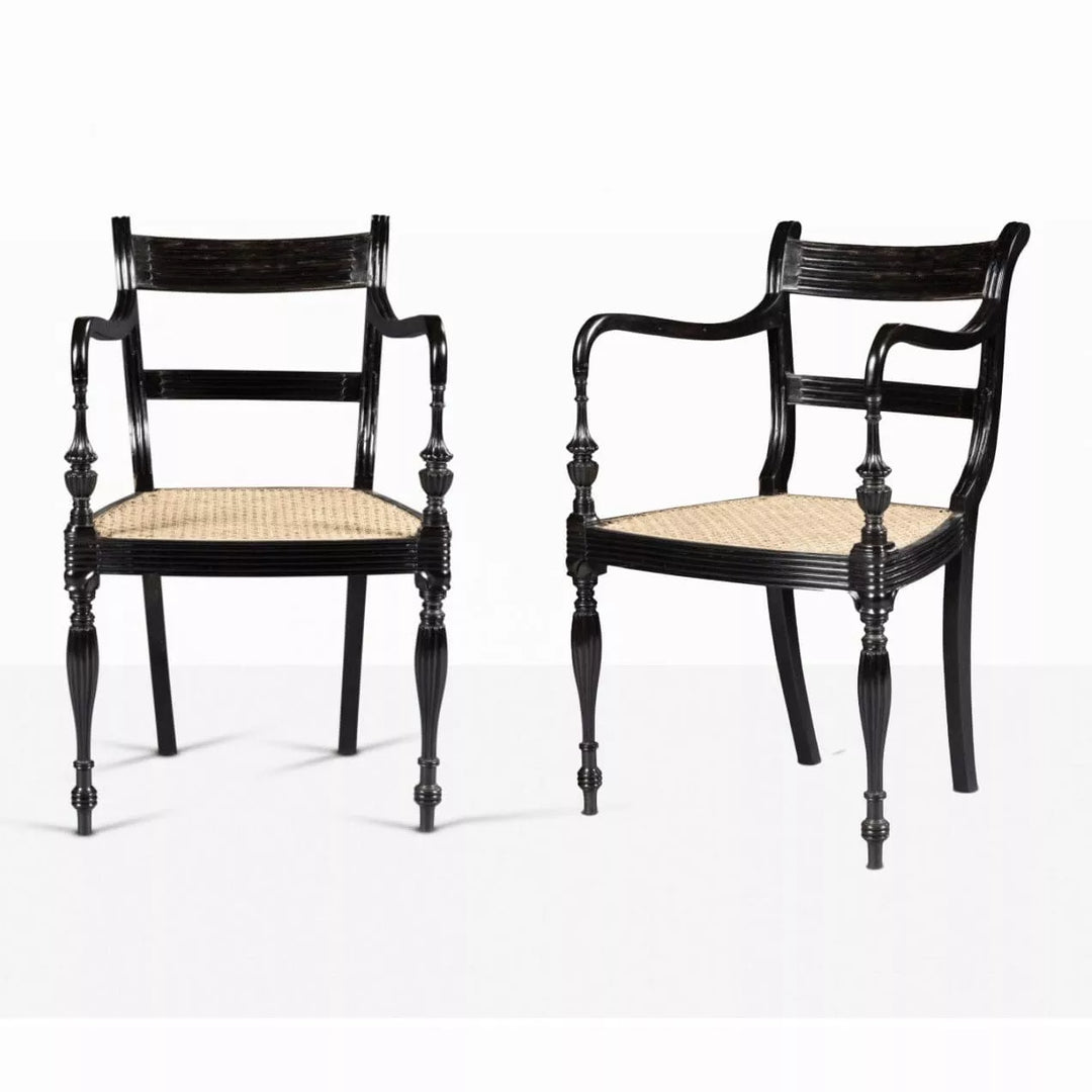 Pair of Anglo-Ceylonese Ebony Open Armchairs