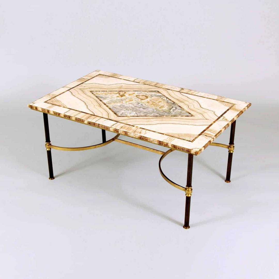 Exceptional &amp; Rare Mid Century Italian Alabastro Di Palombara, Gibraltar Stone &amp; Brass Cocktail Or Coffee Table, Circa 1955