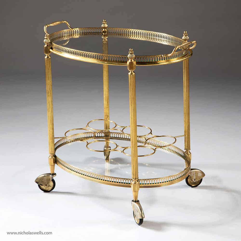 Mid Century Polished Brass Cocktail Drinks Trolley - Bar Cart