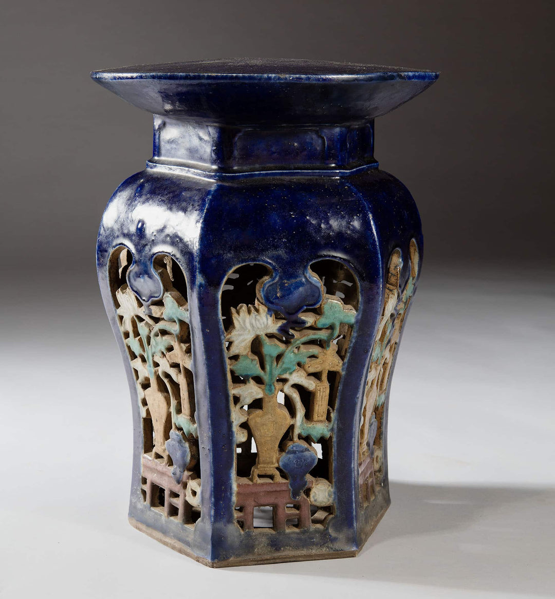 Pair Blue Glazed Chinese Pottery Garden Seats