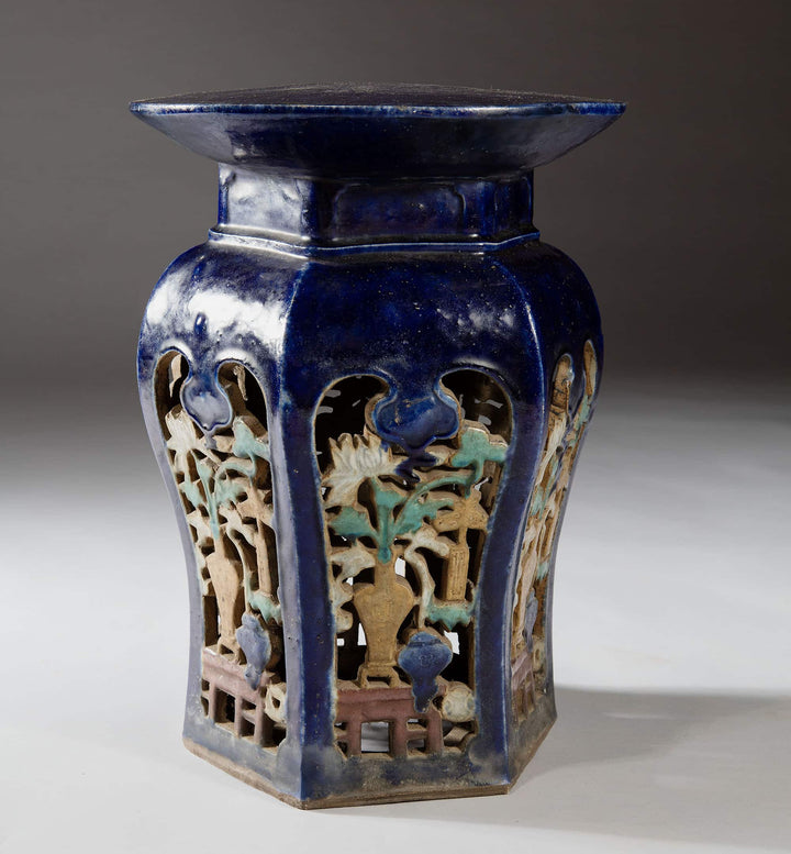 Pair Blue Glazed Chinese Pottery Garden Seats
