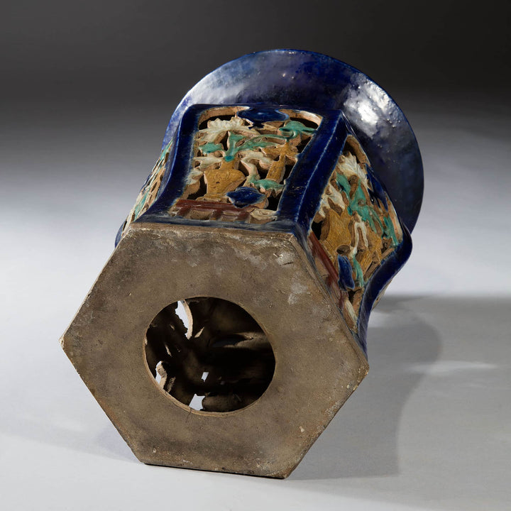 Pair Blue Glazed Chinese Pottery Garden Seats