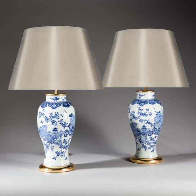 Pair Of Chinese Blue And White Porcelain Vases As Lamps