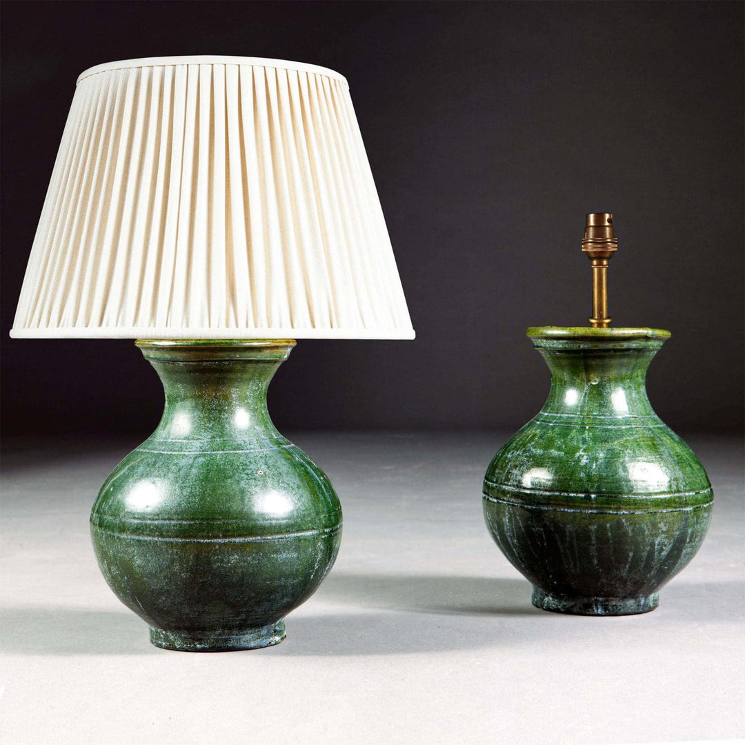 Pair of lustrous Green vases as lamps