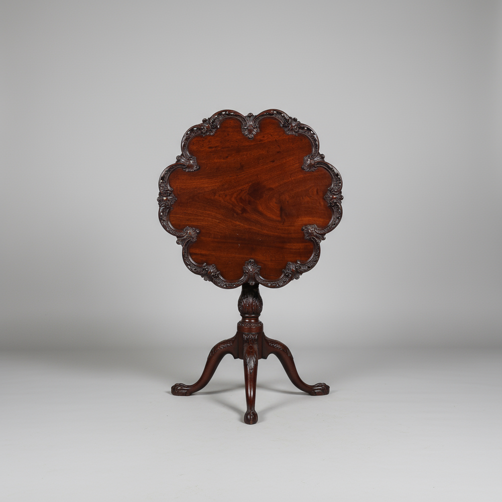 Elegant Pie Crust Table with carved edges and tripod base from Collection CK40, height 73 cm diameter 66 cm