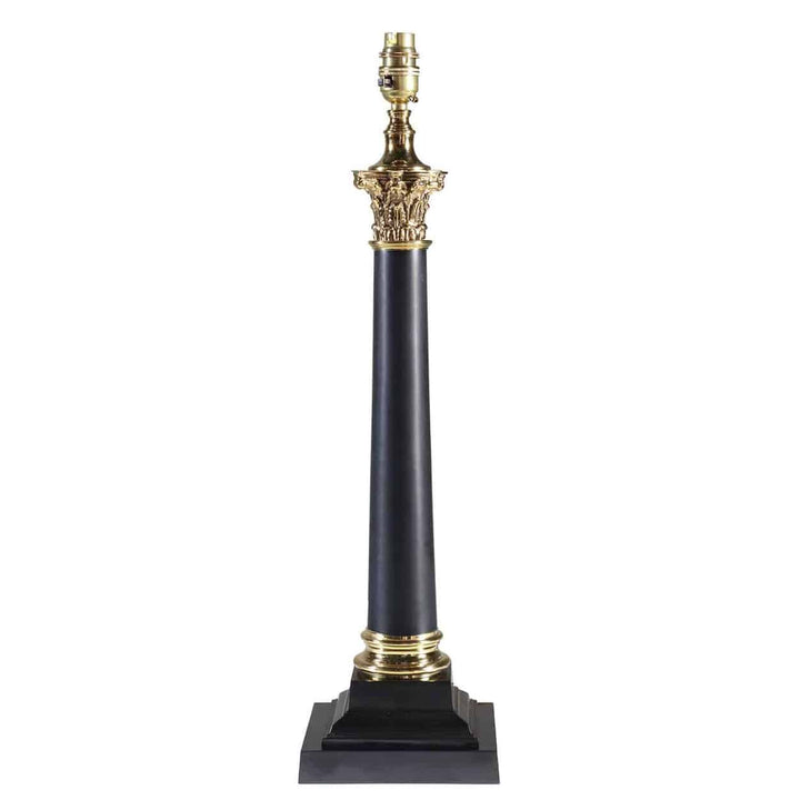 Pair of Corinthian Black Tole Column Lamp With Stepped Black Base AJ6