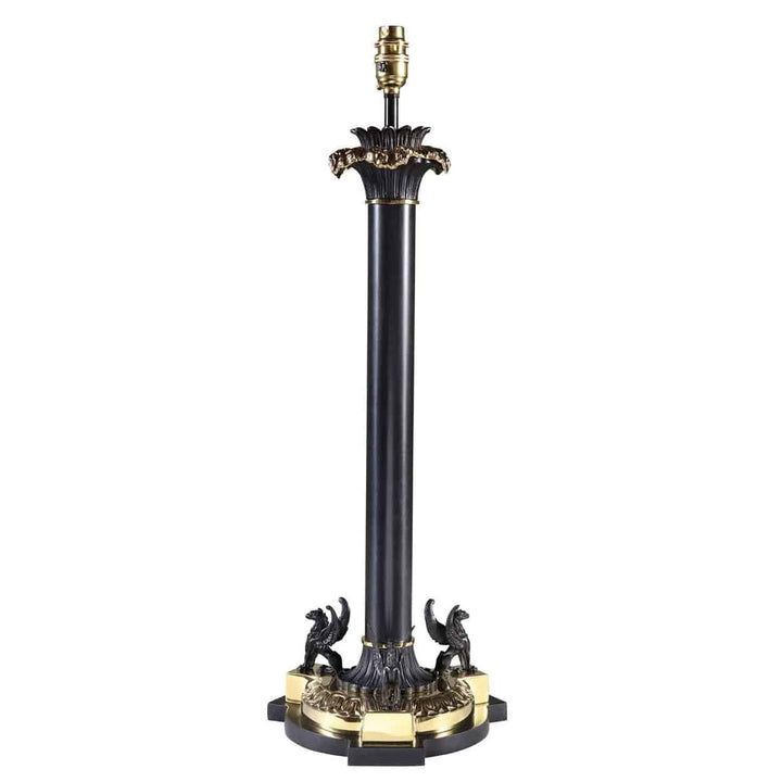 Pair of Griffin Black and Gold Table Lamps AJ7 featuring two griffin figures on a black and gold base table lamp.