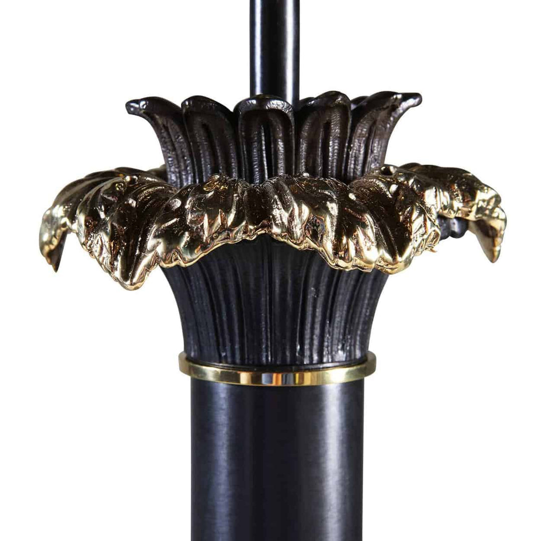 Close-up of black and gold details on Pair of Griffin Black and Gold Table Lamps AJ7 base design.