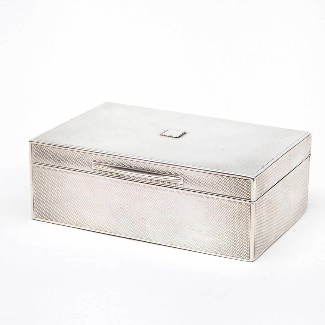 Art Deco Engine Turned Silver Cigarette Box By Asprey, London