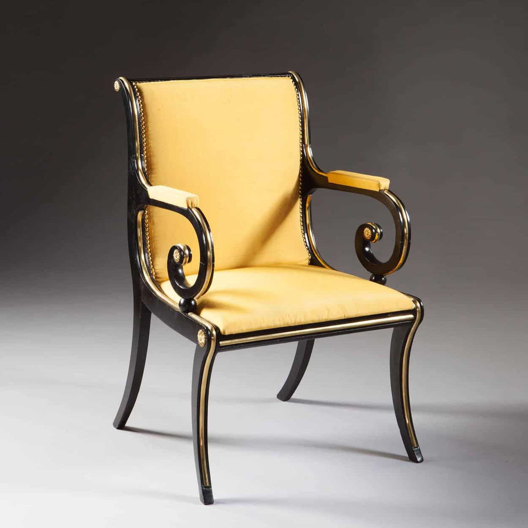 Ebonised And Brass Regency Desk Chair