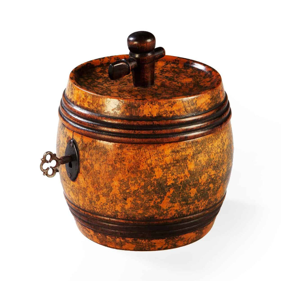 Rare Treen Turned and Patinated Barrel Tea Caddy