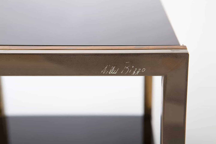 Pair Of Willy Rizzo Chrome and Brass End Tables signed detail on the sleek chrome frame circa 1975 Italy.