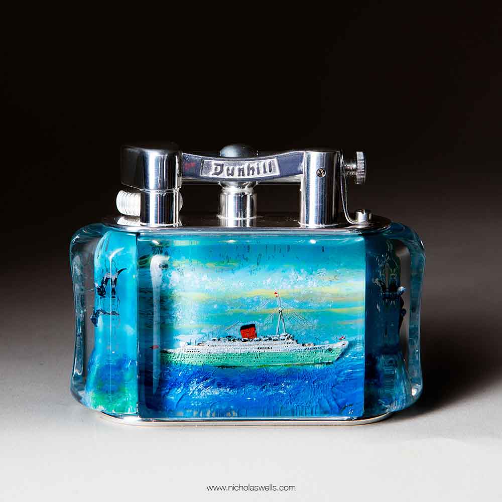 Sold Half Giant Dunhill Ship Aquarium Table Lighter