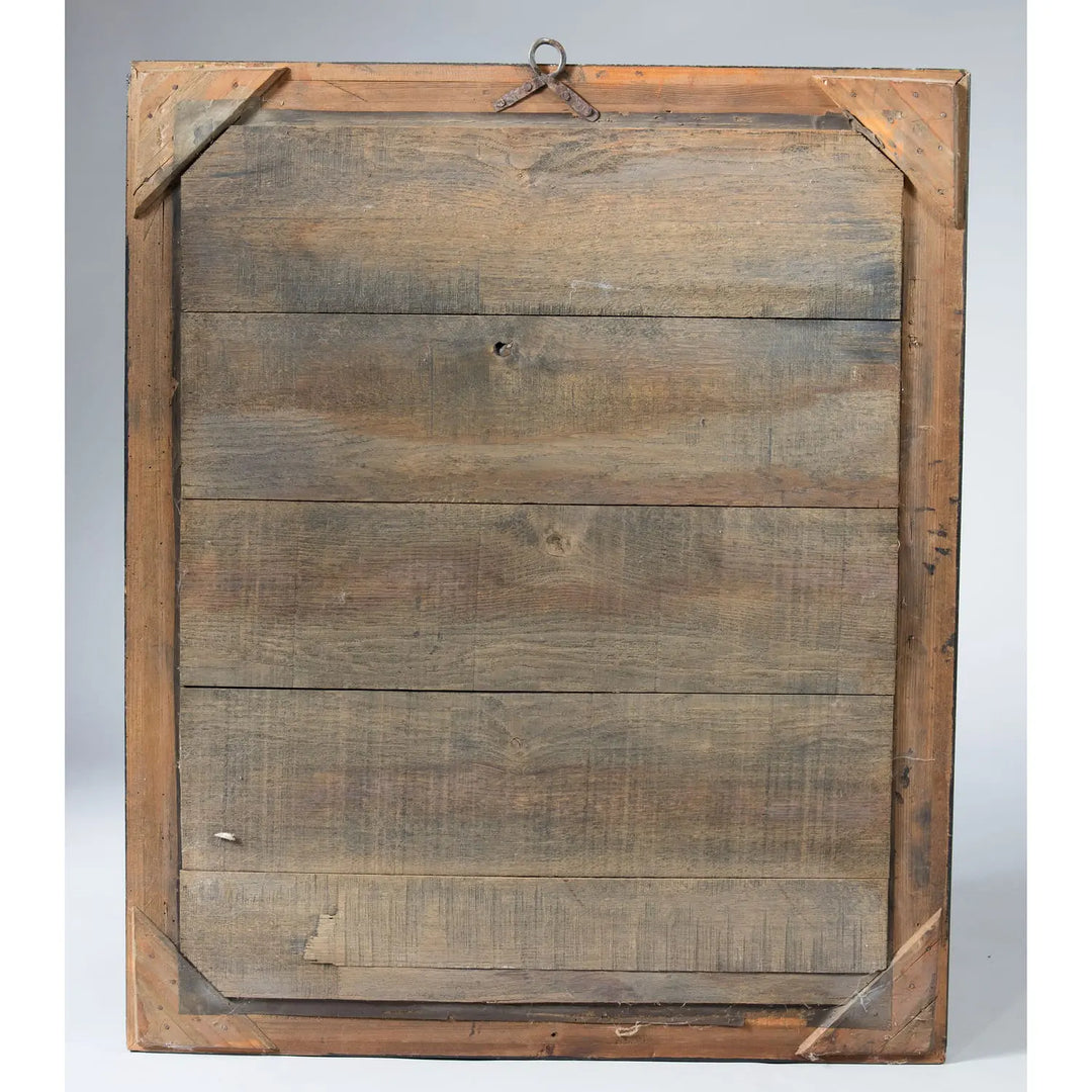 Pair Of 19th Century French Mirrors showing rustic wooden back with corner reinforcements and hanging hook circa 1870.