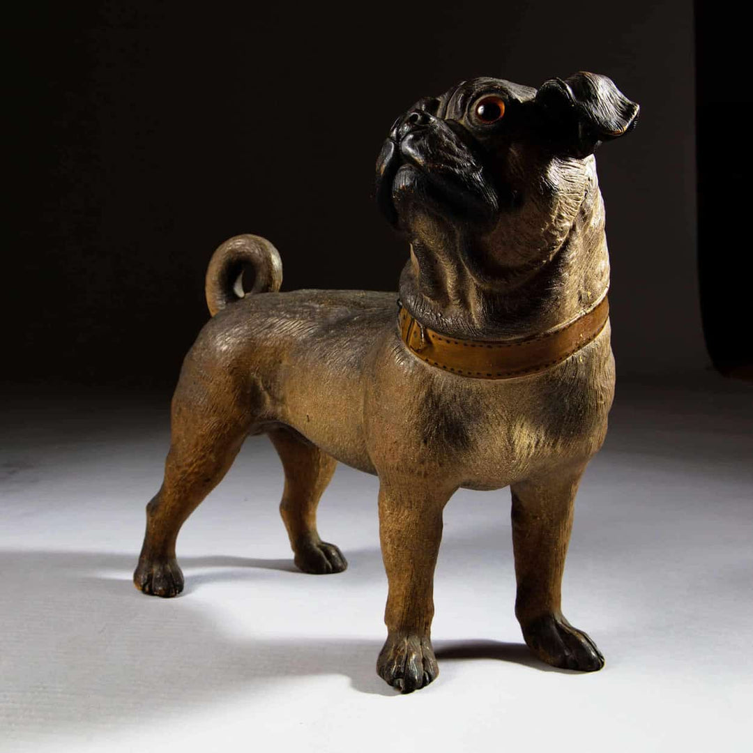 Terracotta Cold Painted Austrian Standing Pug Dog