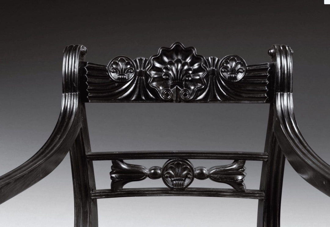 Set of Six Anglo-Indian Ceylonese Ebony Armchairs