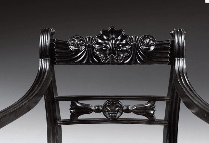Set of Six Anglo-Indian Ceylonese Ebony Armchairs
