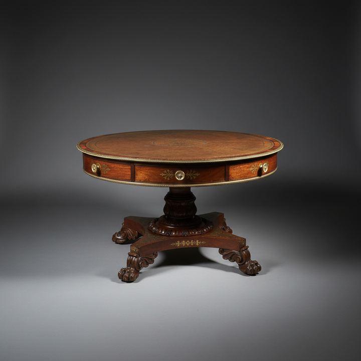 William IV rosewood centre table with brass inlaid leather top and sculptural paw feet from Collection CK40