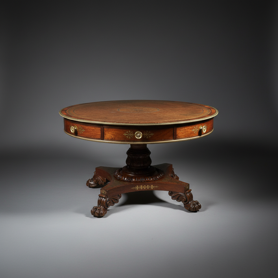 William IV rosewood centre table with brass inlaid leather top and sculptural paw feet from Collection CK40