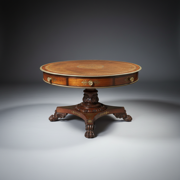 William IV Rosewood and Brass Inlaid Centre Table with tooled leather top from Collection CK40 circa 1830 England