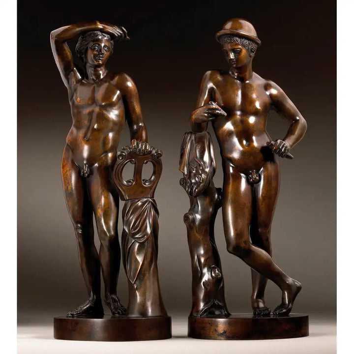 Massimiliano Soldani Benzi bronzes Apollino and Mercury, Italy circa 1720, standing male figures with classical attributes.