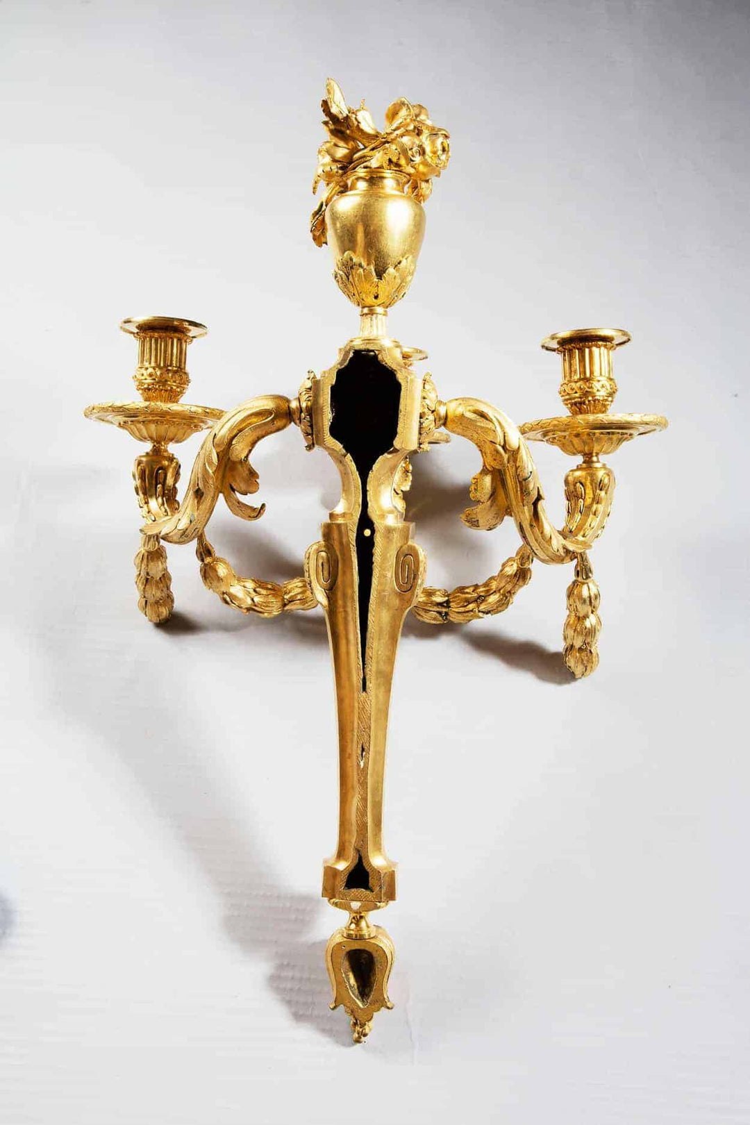 Monumental Pair Of Louis XVI Gilt Bronze Wall Appliques