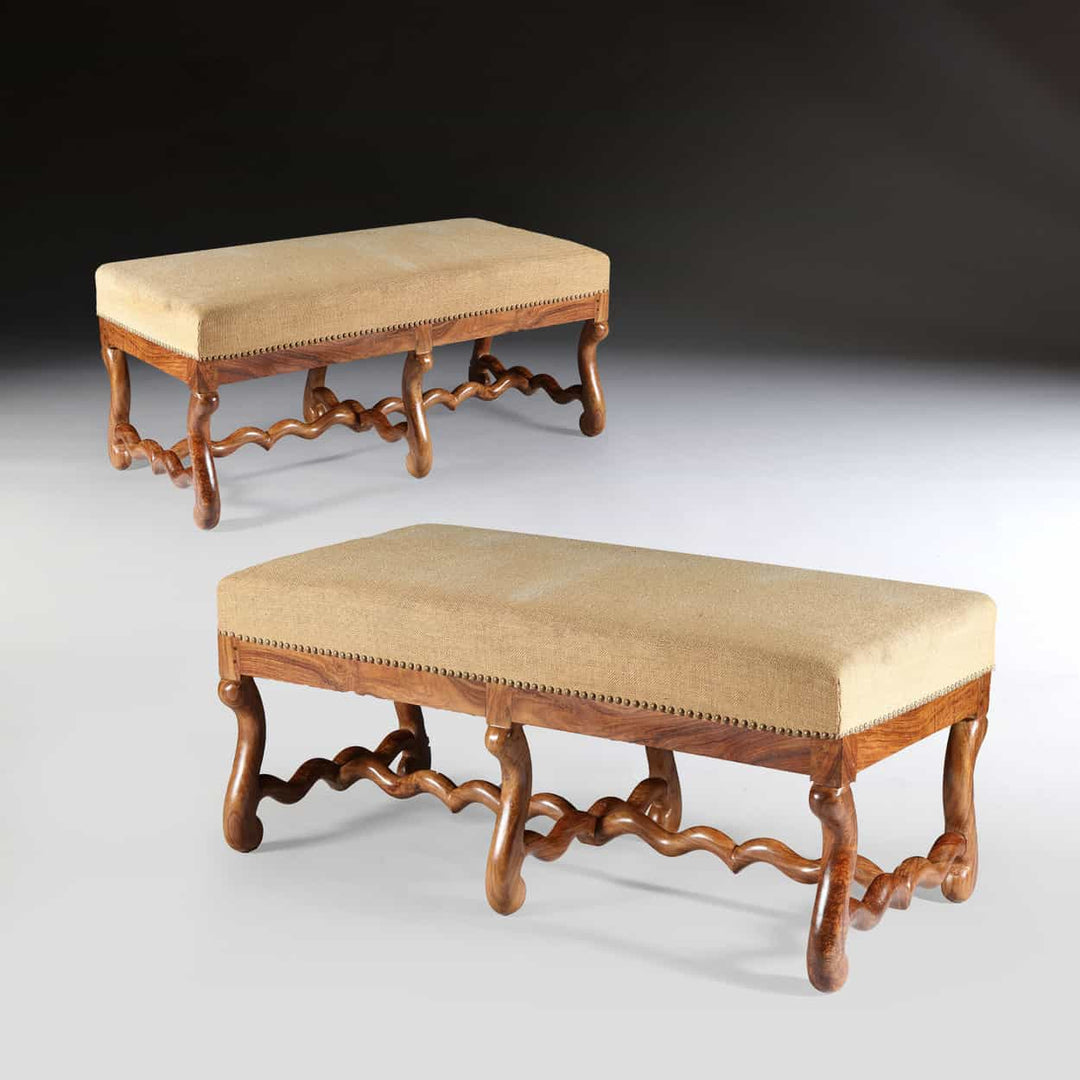 Pair of Upholstered Walnut Os de Mouton Benches